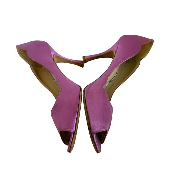 Manolo Blahnik Purple Satin Scalloped Open Toe Heels Womens Size 5.5 - Picture 6 of 7